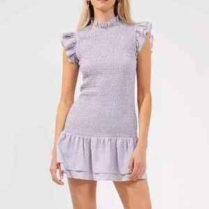 NWT French Connection Elao Verona Crepe Smock Dress Forget Me Not Size L